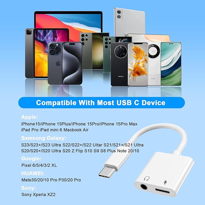 2Pack iPhone 16 15 Headphone Adapter, 2 in 1 USB C to 3.5mm Aux Audio Dongle - Image 7