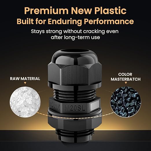 QILIPSU 10pcs M20SL Long Thread Cable Gland Waterproof IP68 Nylon Strain Relief - Image 3