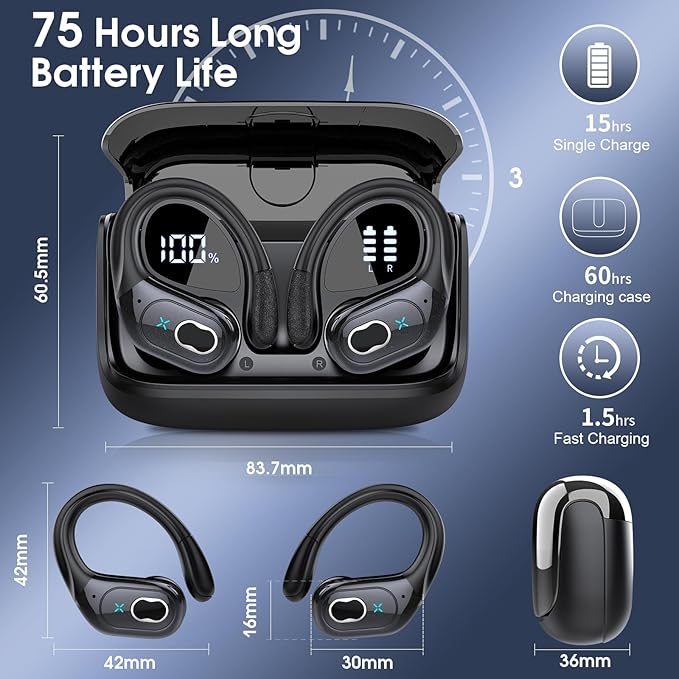 Wireless Earbuds 75hrs Bluetooth 5.4 Headphone Sport, 2025 Bluetooth Earbuds - Image 4