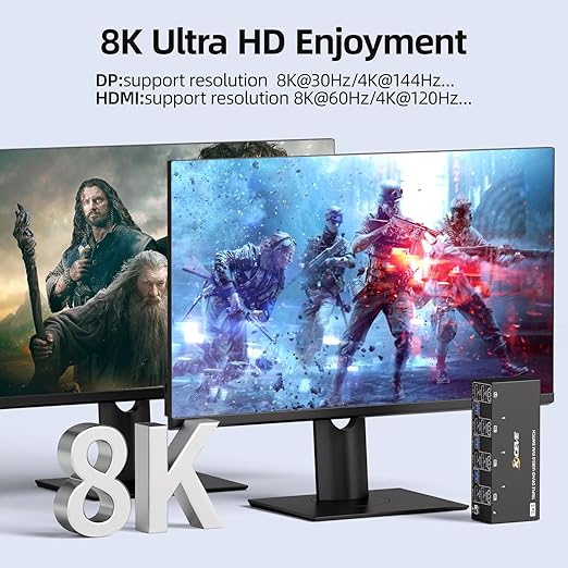 HDMI+2Displayport KVM Switch 3 Monitors 3 Computers 8K@60Hz 4K@144Hz, Triple - Image 7