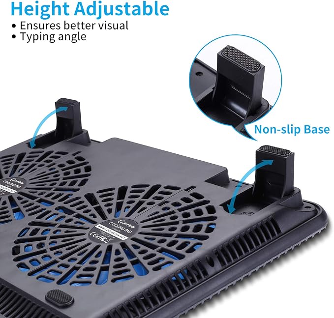 Laptop Cooling Pad, Coolertek USB Powered Laptop Cooler, 2 Blue Silent Big Fans - Image 5