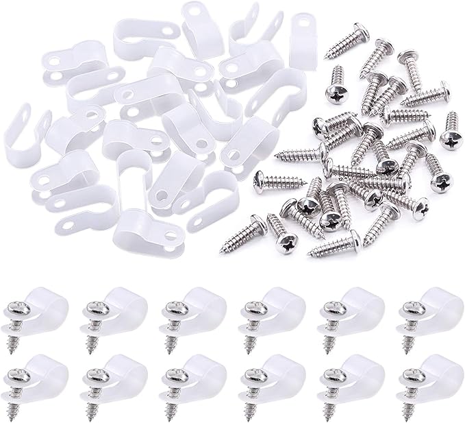 Swpeet 120 Pack White 3/8 Inch Nylon Plastic R-Type Cable Clips Clamp Kit by Swpeet