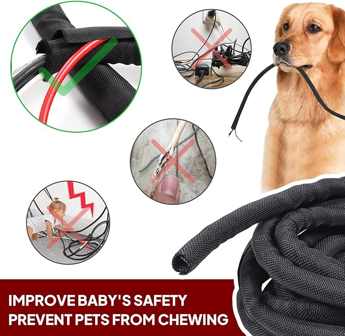 Black Braided Cable Management Sleeves Wire Loom Tubing Cord Protector - Image 5