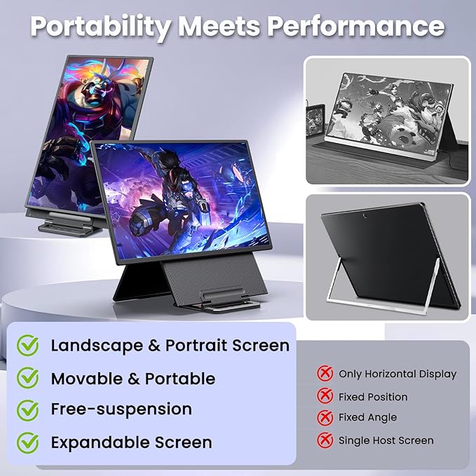 2K 180Hz Portable Monitor, 23.8" 2560x1440 QHD 120% SRGB IPS FreeSync Gaming - Image 6
