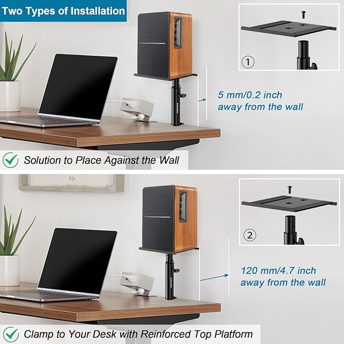 Set of 2 Studio Monitor Stands Desktop Clamp Speaker Stands Against The Wall - Image 3