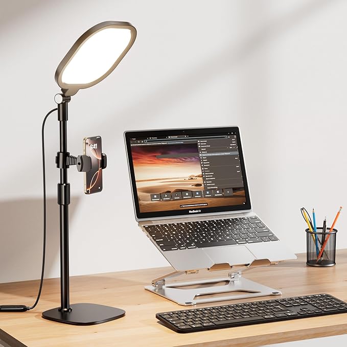 Desk Ring Light with Stand and Phone Holder, 3000K-6500K Dimmable Computer by LitONES