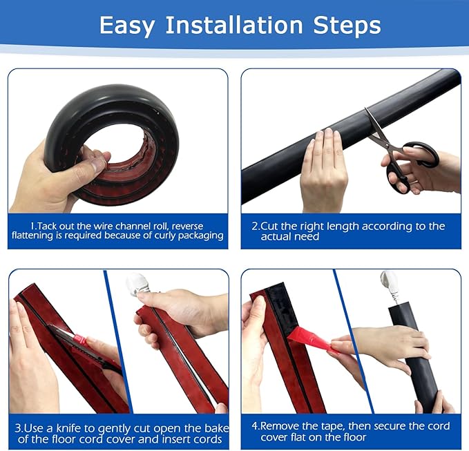 4ft Floor Cord Cover, Cord Hider Floor Black, Extension Cable Cover Power Cord - Image 5