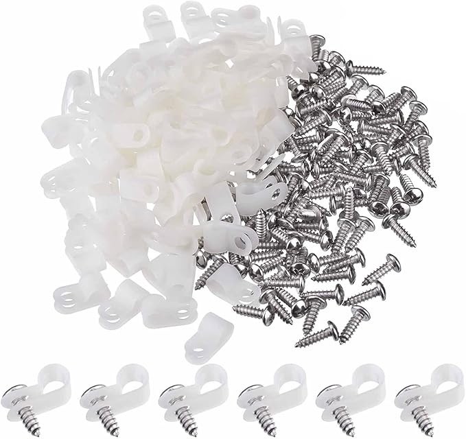 Hicarer 50 Pack R-Type Cable Clip Wire Clamp, Nylon Screw Mounting Cord by Hicarer