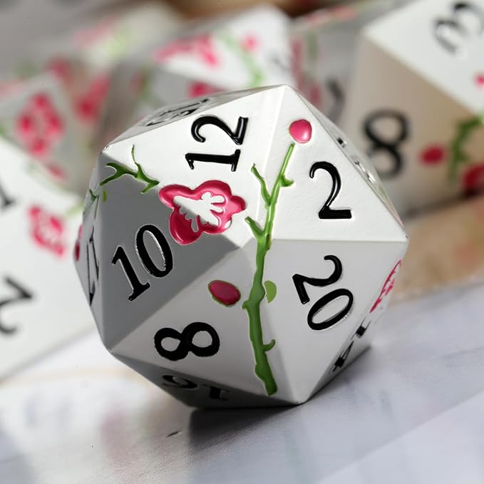 Metal Dungeons and Dragons Dice DNDND 7 PCS Heavy Metallic Flower D&D Dice Set - Image 2