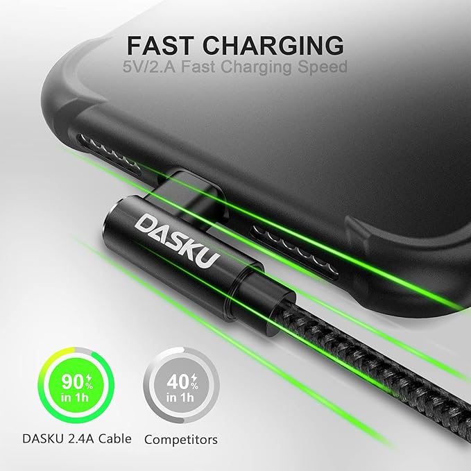 90 Degree iPhone Charging Cable 2Pack 10ft Right Angle Nylon Braided Lightning - Image 2