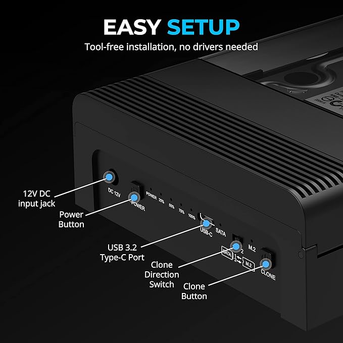 SABRENT USB-C Lay Flat Docking Station – NVMe M.2 + SATA 2.5”/3.5” SSD/HDD - Image 6