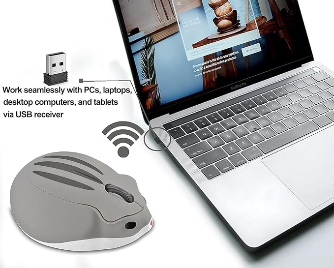 Wireless Mouse Cute Hamster Shape Silent Click Portable Compact Optical 1200DPI - Image 6