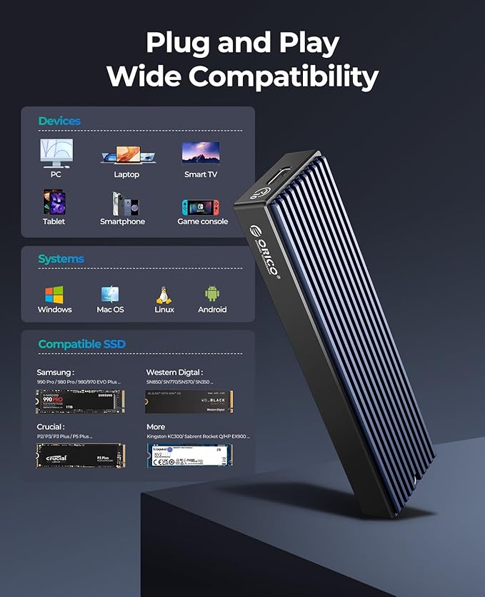 ORICO M.2 NVMe SSD Enclosure, USB 3.1 Gen 2 PCIe External Adapter NVMe Case - Image 6