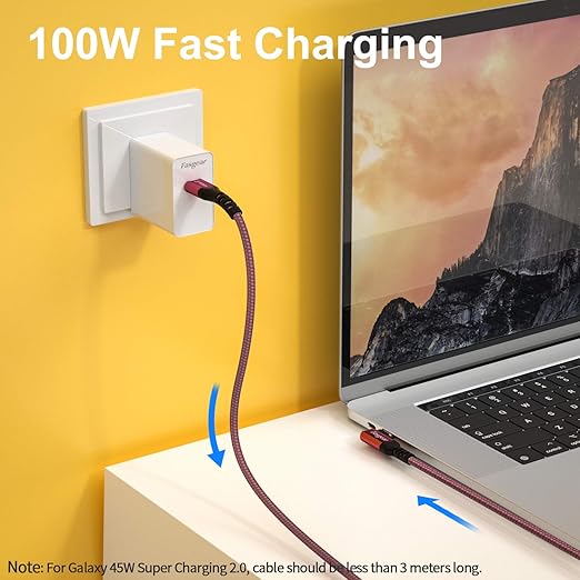 Fasgear USB C to USB C 3.1 Gen 2 Cable 6ft 90-Degree Type C 100W Cord 4K@60Hz - Image 3