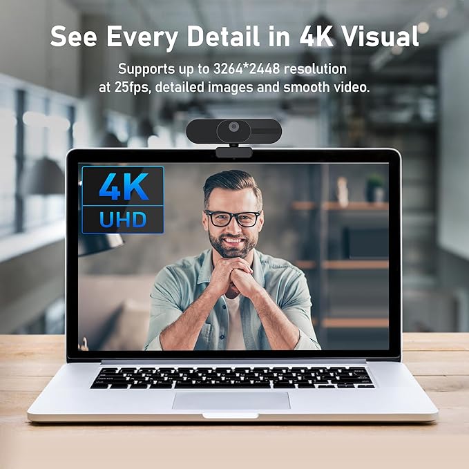 4K Webcam with Speaker and 4 AI Noise-Cancelling Mics, Wide Angle PC Cameras - Image 3
