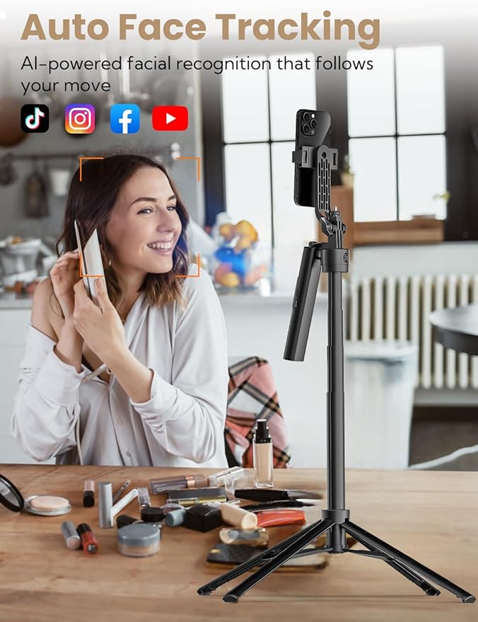 Auto Face Tracking Tripod for iPhone 360°Rotation, Selfie Stick for Android - Image 2