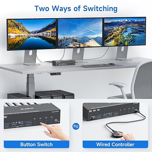 HDMI+2 Displayport KVM Switch 3 Monitors 4 Computers 8K@60Hz 4K@144Hz, 4 Port - Image 6