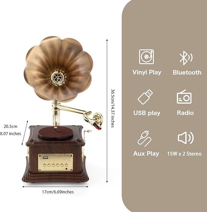 Vintage Style Wooden Record Player - Image 3