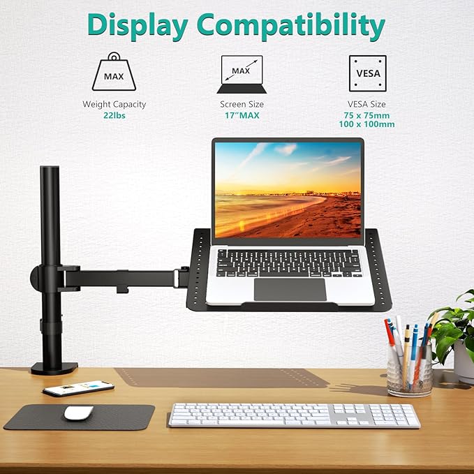 WALI Laptop Tray Desk Mount for 17inch Notebook, Fully Adjustable Laptop Arm up - Image 3