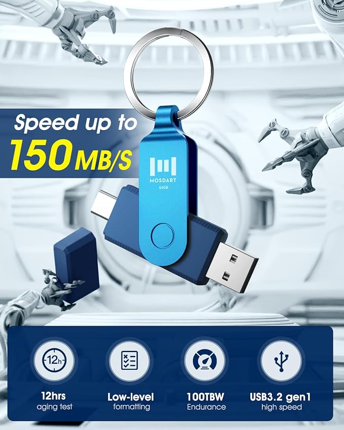 MOSDART 64GB Dual USB C Flash Drive, Speed Up to 150MB/S Type C 3.1 Thumb Drive - Image 6