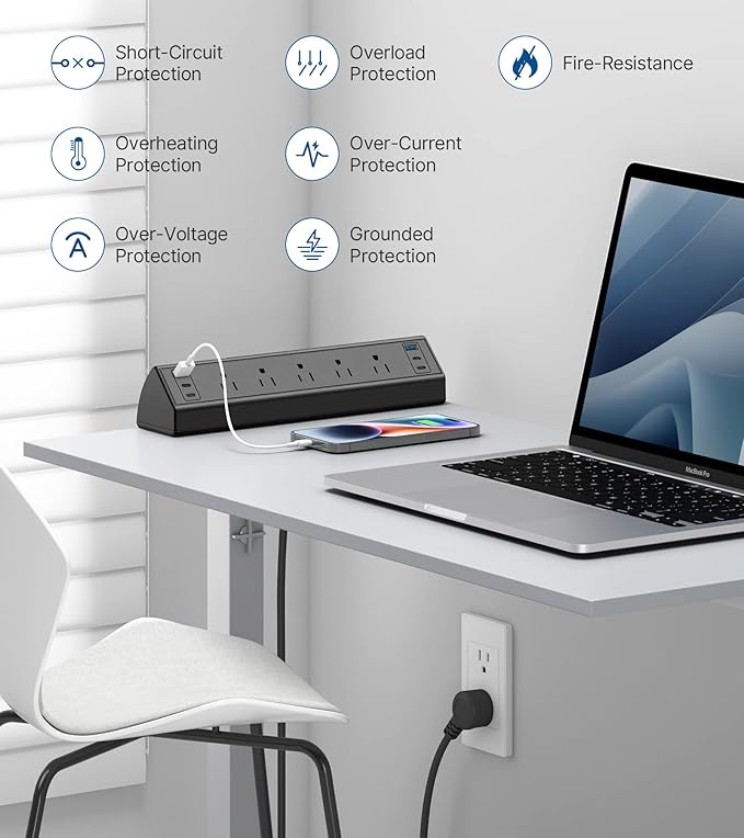 Desk Clamp Power Strip USB C, Under Desk Mount Power Station, 20W Fast Charging - Image 5