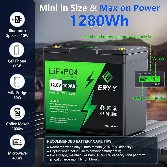 12V 100Ah LiFePO4 Battery, High Density 100Ah Lithium Battery 12v - Image 3