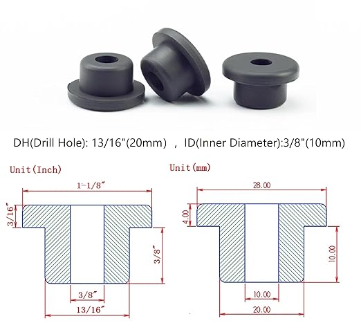 10 pcs 13/16" Drill Hole，3/8" ID Black Silicone Top hat Rubber Grommets - Image 2