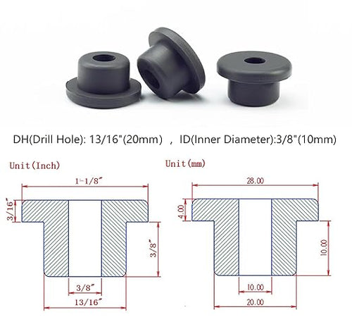 10 pcs 13/16" Drill Hole，3/8" ID Black Silicone Top hat Rubber Grommets - Image 2