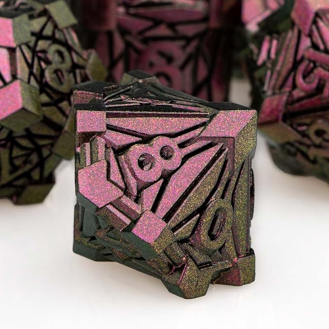7PCS Metal DND Dice Set with Box, Debris RPG Purple Red D and D Dice - Image 4