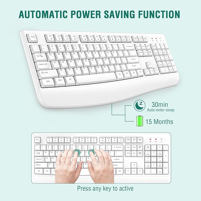EDJO Wireless Keyboard, 2.4G Ergonomic Full Size Wireless Computer Keyboard - Image 4