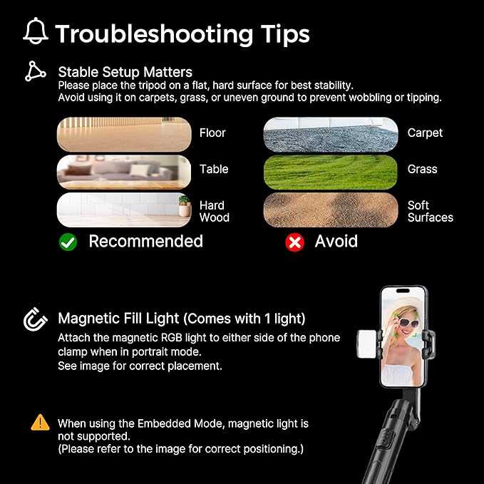 Auto Face Tracking Tripod & 360° Rotating Selfie Stick - Image 4