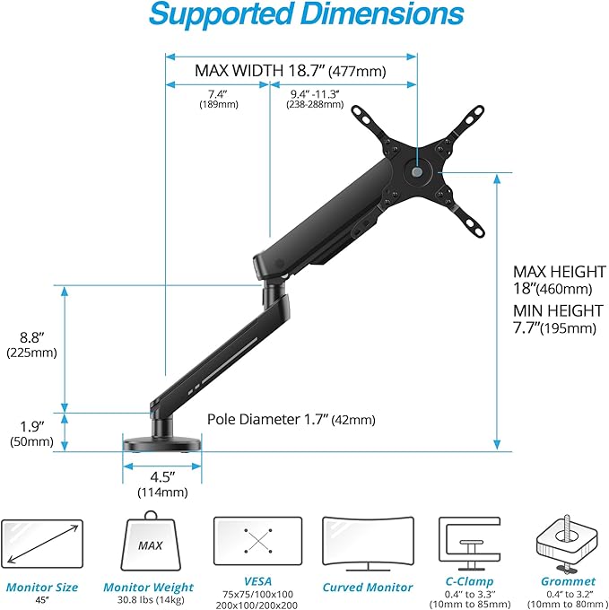 AVLT Single 27”-45” RGB Gaming Monitor Arm Desk Mount Built-in 20 Lighting - Image 4