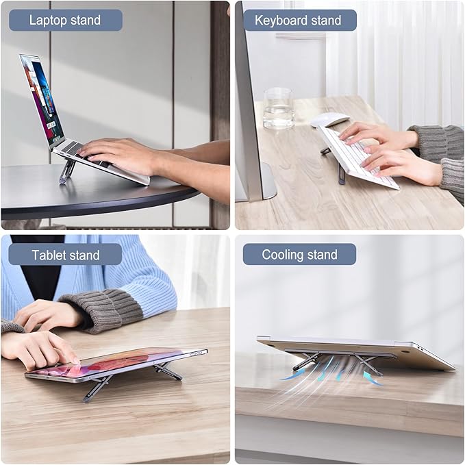 Laptop Risers for Desk, 4 Adjustable Heights Laptop Stand, Keyboard Riser - Image 6