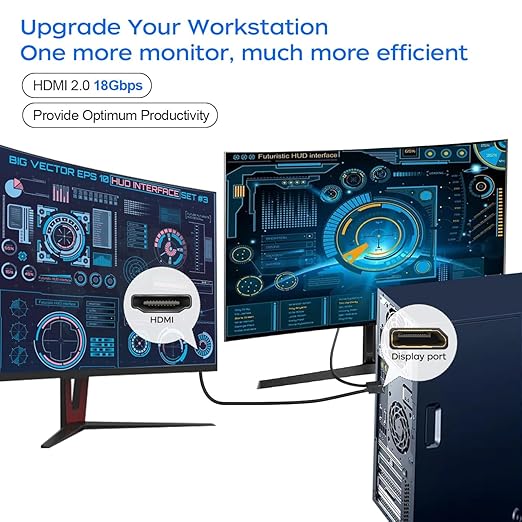 4K Displayport to HDMI Cable 6 Feet 2-Pack, Display Port to HDMI Adapter Male - Image 6