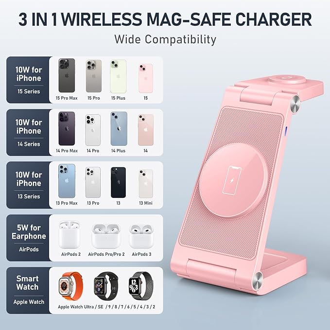 Magnetic Wireless Charger Stand, 3 in 1 Foldable Wireless Charging Station - Image 5