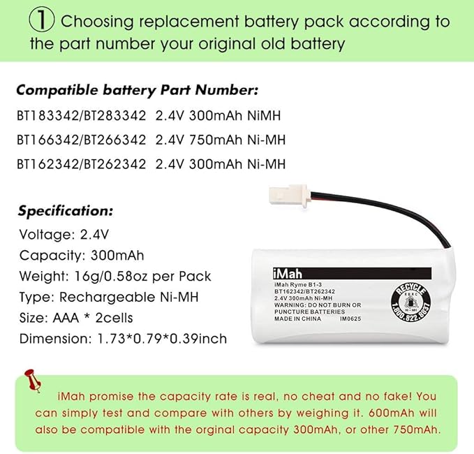 iMah BT162342 BT262342 Cordless Phone Batteries Compatible - Image 4