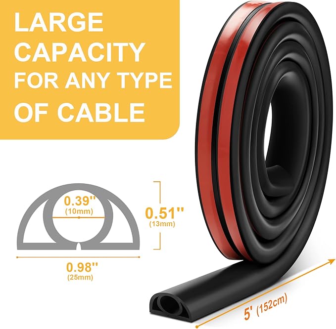 5ft Cord Cover Floor for Extension Cords, Self-Adhesive Floor Cable Cover to - Image 6