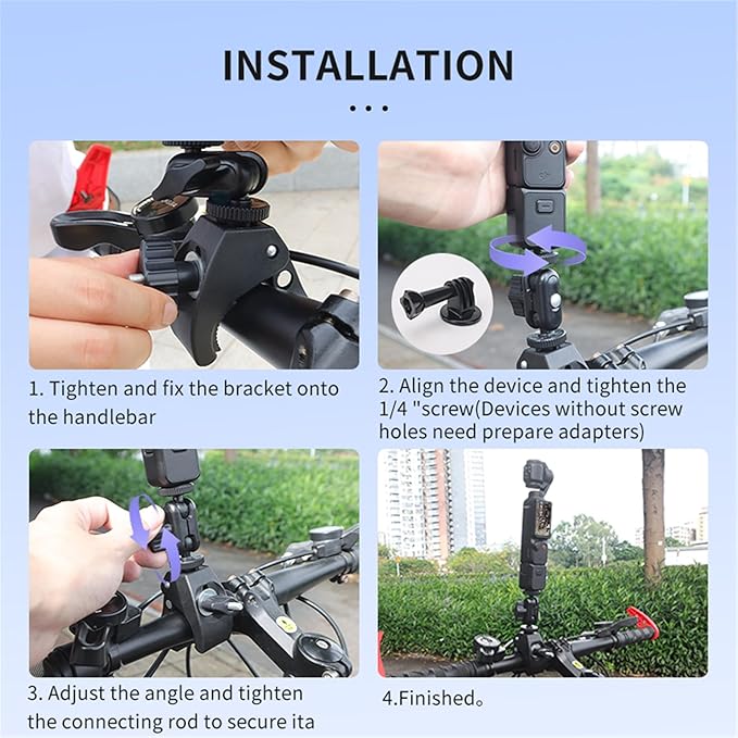 Action Camera Clamp Mount Bike Handlebar Mounts, Universal Compatible - Image 8