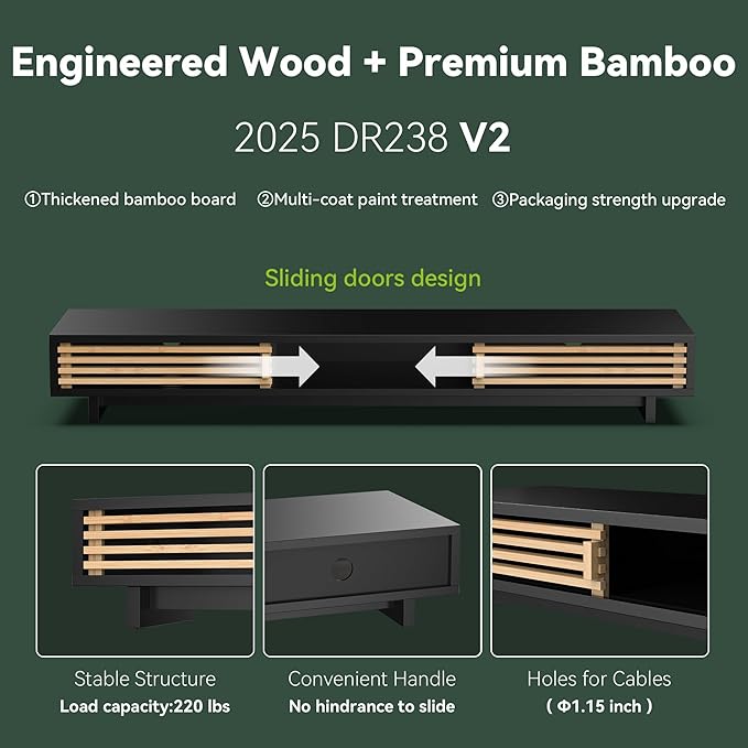 Dual Monitor Stand Riser with Sliding Door, Double Computer Laptop Stand Desk - Image 4