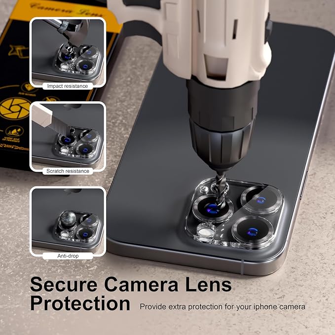 beuxece for 6 Pack iPhone 16 Pro/iPhone 16 Pro Max Camera Lens Protector 9H - Image 4