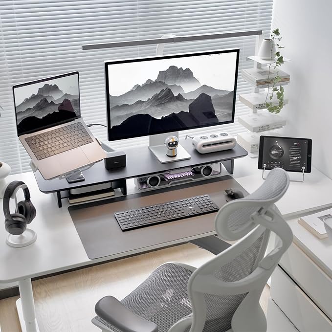 Bamboo Dual Monitor Stand Riser Black, 2-Tier Desk Monitor Riser - Image 3