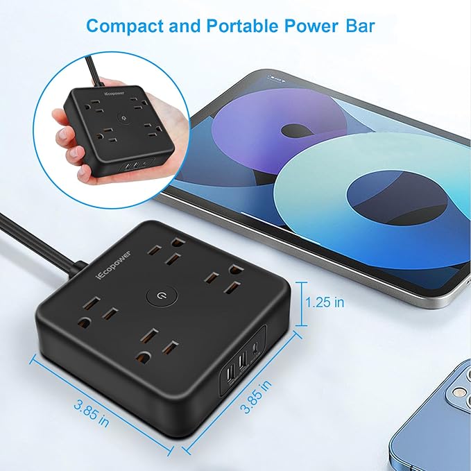 Ultra Flat Plug Surge Protector Power Strip 10 ft Cord, Long Power Strip - Image 4