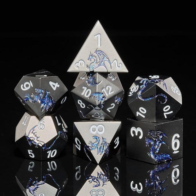 Metal Dice Set D&D, Glitter Blue Dragon Heavy Metallic DND Dice, Polyhedral by HNCCESG