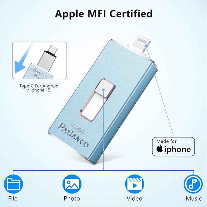 USB Flash Drive 256GB, Apple MFi Certified Photo Stick - Image 2