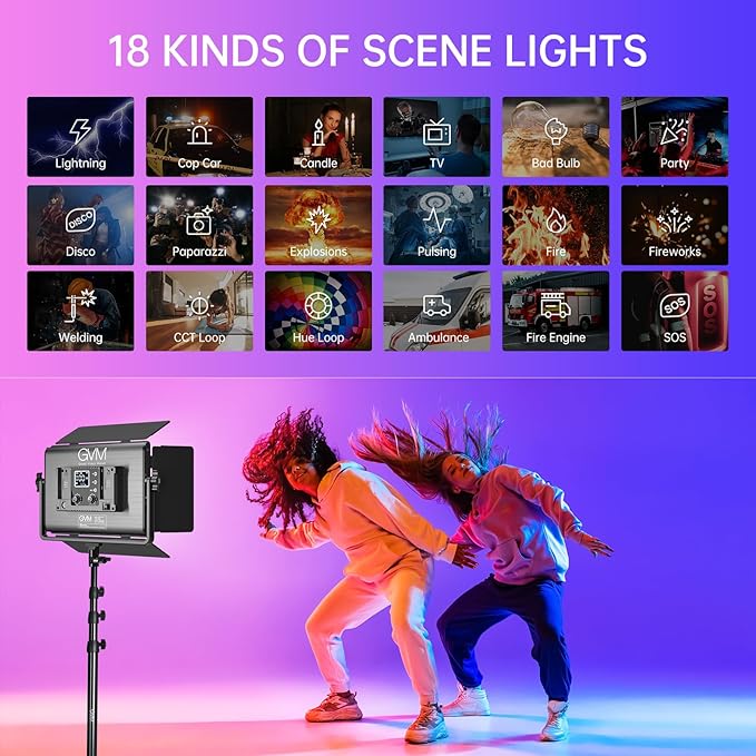 GVM 65W RGB Video Light with Bluetooth Control, 1300D LED Video Lighting Kit - Image 4