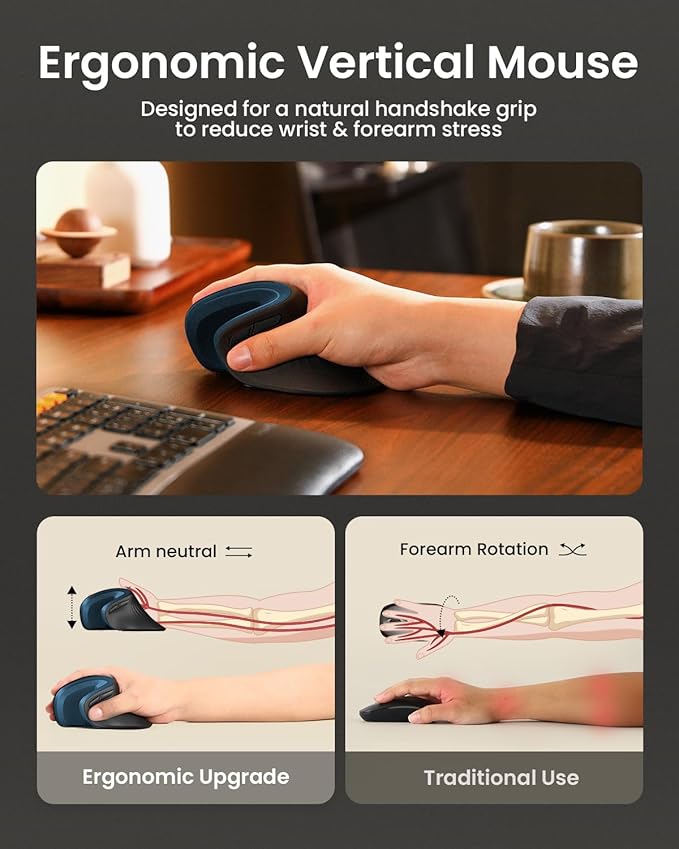 ProtoArc Ergonomic Vertical Mouse, EM11 NL Rechargeable Wireless Mouse Bluetooth - Image 5