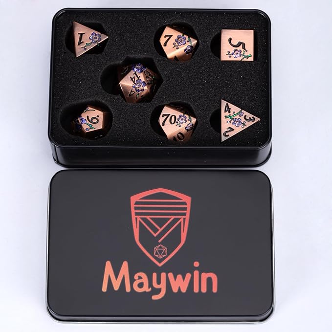 Metal DND Dice Set, Dungeons and Dragons Metallic Flower Dice - Image 6