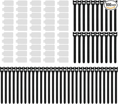 100 Pack Reusable Hook & Loop Cable Ties & Labels Kit by Unknown