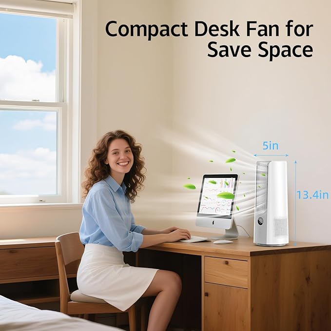 Desk Fan, 13 Inch Portable Bladeless Fan, Small Quiet Table Fan - Image 7