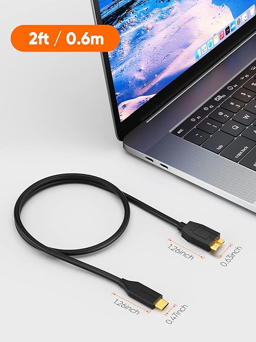 CableCreation 2FT*2 USB C to Micro B Cable, 10Gbps Speed External Hard Drive - Image 3